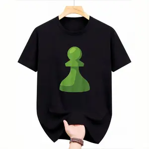 Chess.Com Chess Pattern Men And Women Comfortable Casual Short Sleeve Round Neck Shirt, Anti Shrink Water Technology Black - Suitable for Chess Players And Strategy Game Enthusiasts
