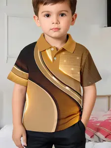 Boys' Casual Polo Shirt, Warm Colorblock Design, Slim-Fitting with Collar & Buttons, All-Season Wear, Stylish Lightweight Fashion