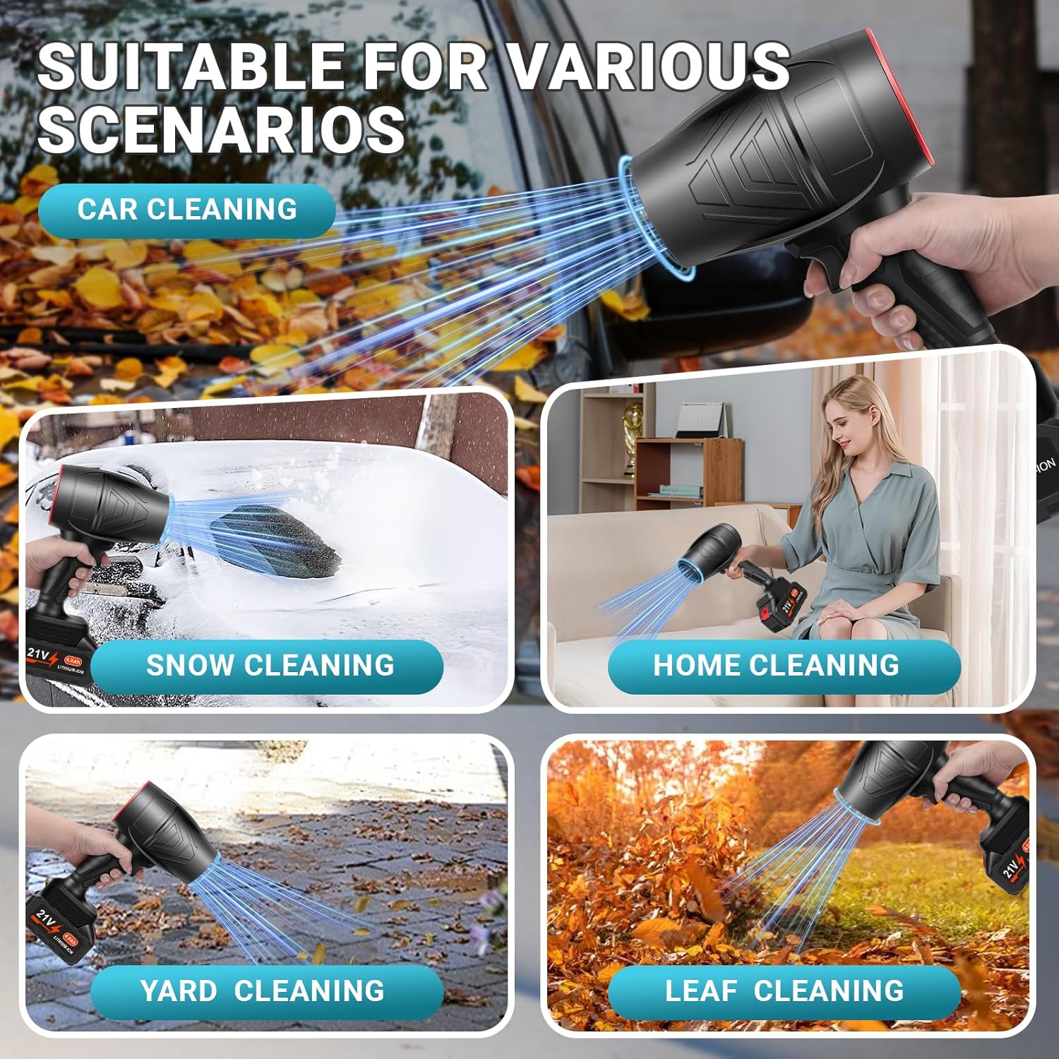 Cordless Turbo Power Air Duster & Leaf Blower, Violent Turbo Fan, Turbo Jet Blower, Pure Copper Motor, Car Drying After Wash, Handheld Snow Blower – Home Improvement & Garden Maintenance Must‑have, Holiday Gift for Family