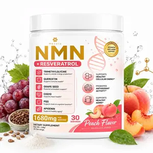 NMN + Resveratrol Powder Supplement, Peach Flavor, with TMG, Quercetin, Grape Seed, CoQ10 & PQQ, Cellular Wellness Formula, 1680mg Per Serving, 30 Servings