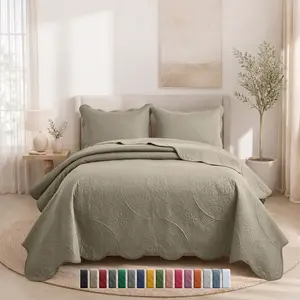 3-Piece Embossed Quilted Bedspread Set – Leaf / Floral Designs, Soft & Breathable Microfiber Coverlet with Sham Pillowcase, Lightweight & Comfy Bedding for Any Season-includes Twin(1 pillow sham), Queen, King, California King(2 pillow shams) sizes