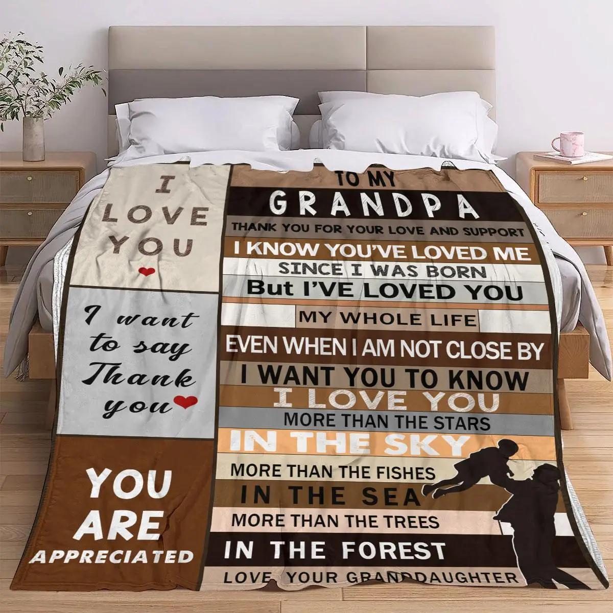 Letter Graphic Flannel Blanket, 1 Count Soft Warming Bedding Blanket, Lightweight Flannel Throw for Sofa, Bed, Living Room, Office, Couch, Travel, Cam