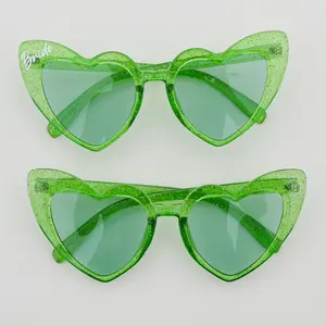 Custom Green Heart Sunglasses, Martini Green Sunglass, Glitter Green Sunglasses, St. Patrick's Day Glasses, Camp Bach Party Gift