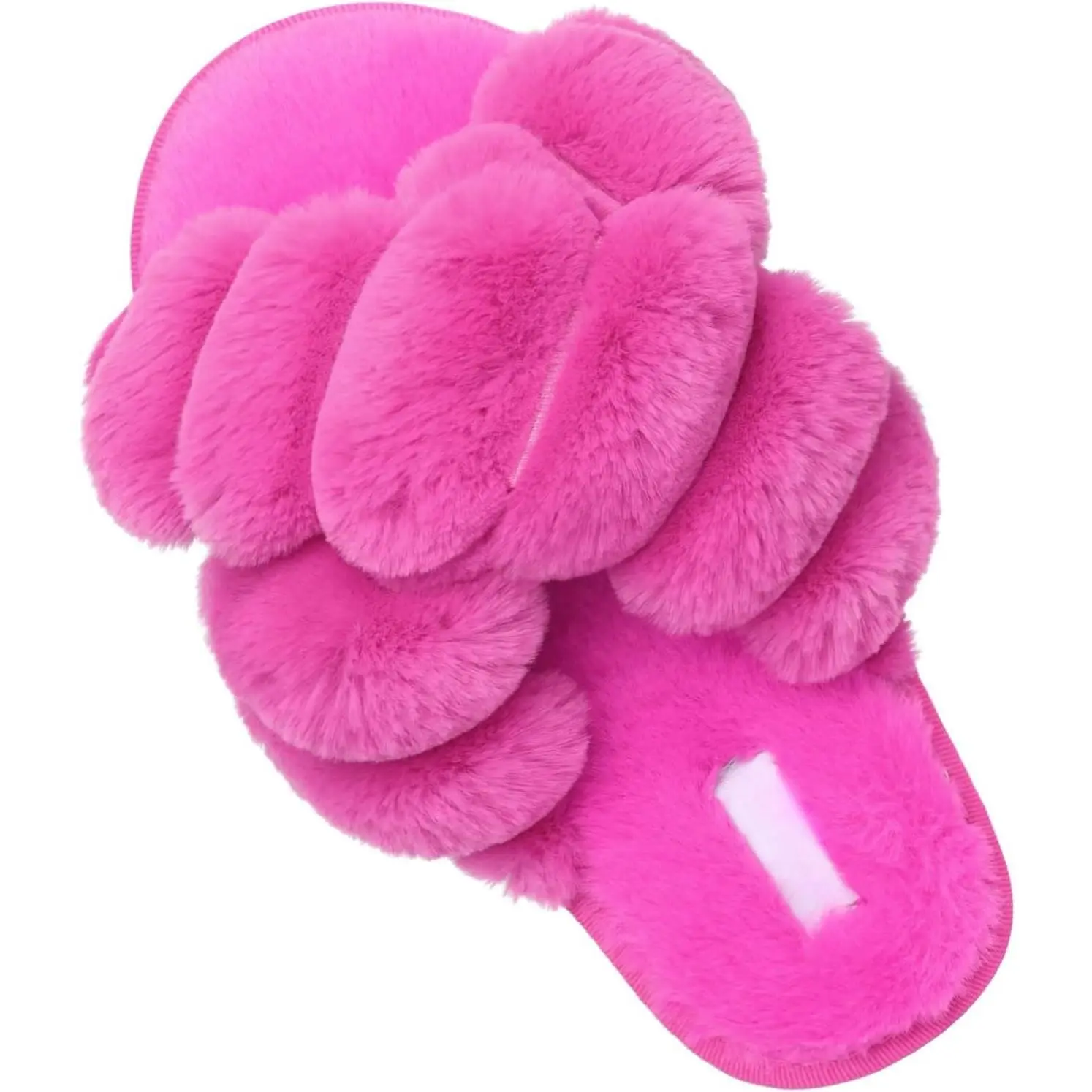 KF5-SK09 Women's Open Toe Slippers Fuzzy Fluffy House Slippers for Women Cozy Criss Cross Furry Slides Slippers