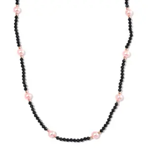 Pink Shell Pearl and Black Spinel 50.00 ctw Beaded Necklace in Rosetone 18-20 Inches Christmas Gifts