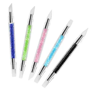5 Pcs Silicone Nail Art Sculpture Pen Dual Tipped Tipped Nail Tools Acrylic Handle Silicone Head Pen Rhinestone Nails Polish Carving Pens Handcraft Handheld for Design Naisl Carving Drawing Shaping