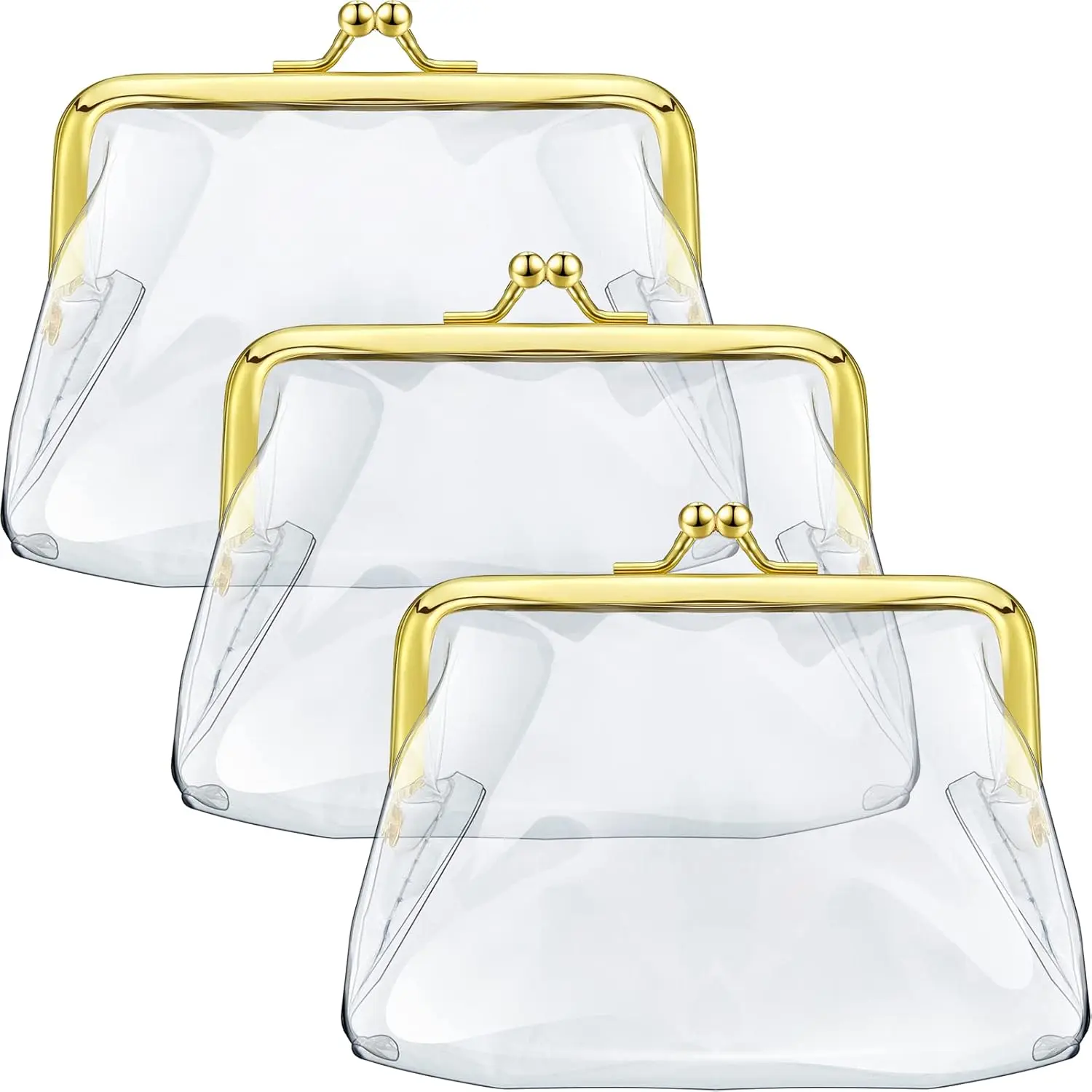 3 count Clear  Purse Small Clear Wallet for Women Transparent Change Purse Kiss Lock Plastic PVC  Wallet