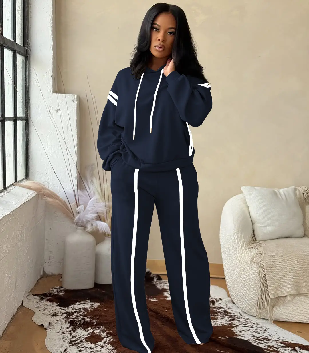 USBOUTIQUE CHIC Women's 2026 Fall Oversized Hoodie Set Long Sleeve Top & Sweatpants Lounge Outfit
