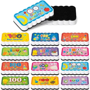 12 count 100 Days of School  Dry Eraser with Felt Colorful Dry Wipe Eraser Surface Glass Whiteboard Blackboard Duster Wiper Chalkboard Cleaner for  Classroom Office  Teacher