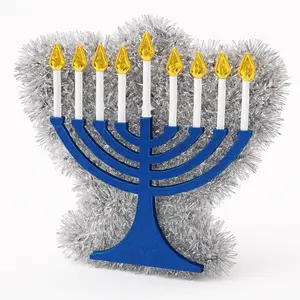 Shimmering Mini Tinsel Menorah Hanukkah Decoration