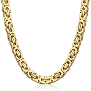 Hermah Byzantine Chain Necklace Gold Plated Stainless Steel Link 7mm 18-30" for Male Men Jewelry