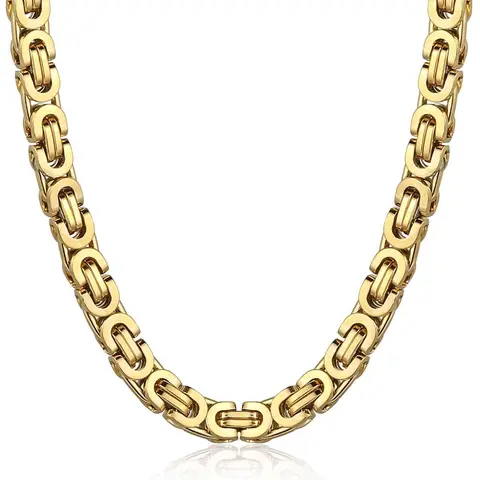 Hermah Byzantine Chain Necklace Gold Plated Stainless Steel Link 7mm 18-30" for Male Men Jewelry