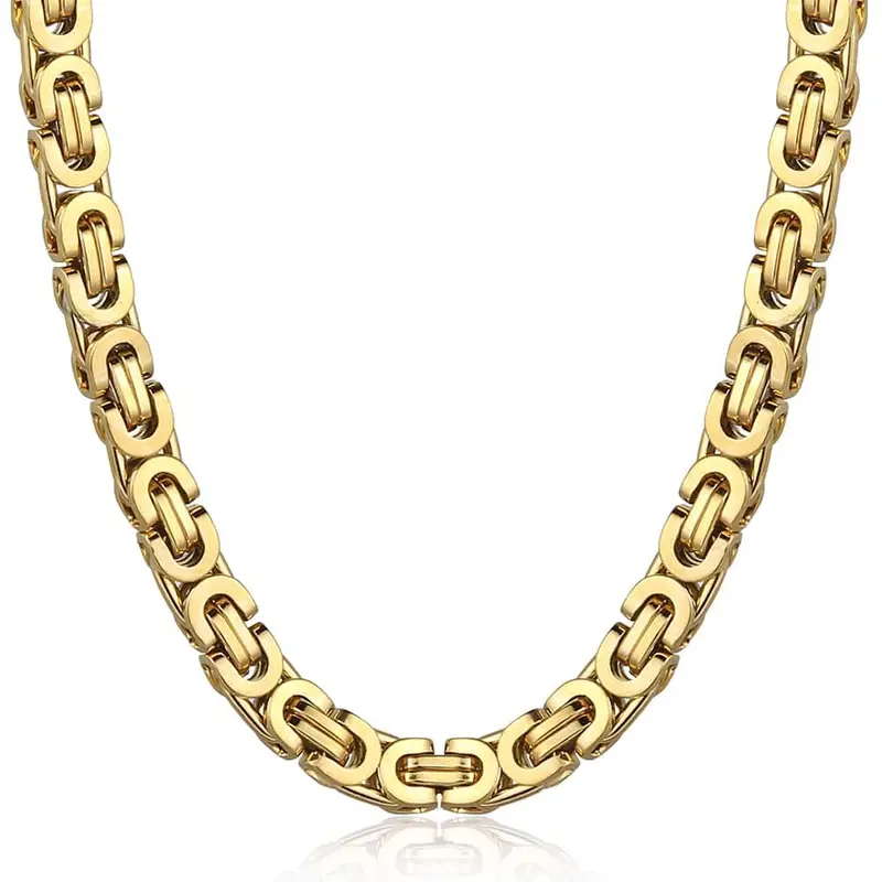 Hermah Byzantine Chain Necklace Gold Plated Stainless Steel Link 7mm 18-30" for Male Men Jewelry