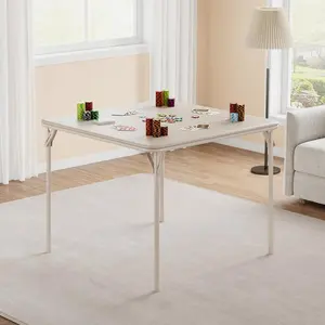 Beige/Khaki Folding Table, 33.6 Inch Folding Card Table, Portable Square Folding Table with PU Soft Cushion, Beige Metal Foldable Table Suitable for Living Room, Office, Camping
