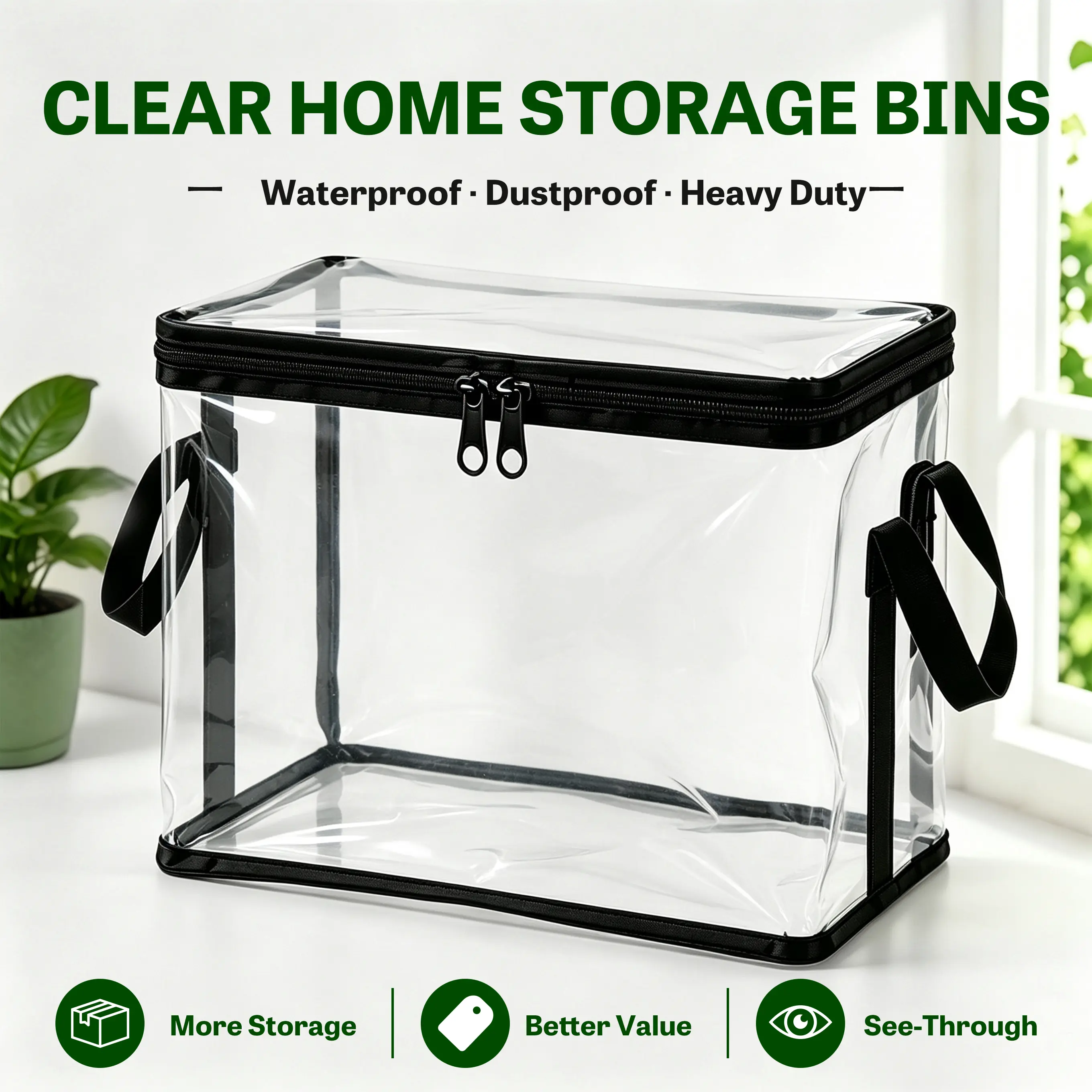 Transparent Storage Bag – Thickened PVC Clothes Organizer with Double Zipper, Waterproof & Dustproof Clear Storage Bin for Clothes, Blankets, Sweaters & Seasonal Organization