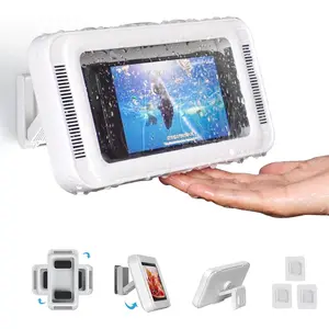 Shower Phone Holder with Speaker  480 Rotation, Wall Phone Mount for Shower Waterproof Anti Fog Shower Case