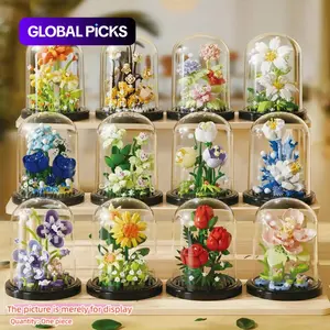 Flower Building Blocks Set, Flower Bricks, 1 Set 3D Rose Creative Building Blocks Toy with Dust Cover, Home and Office Desktop Ornament, Birthday Gift #GLOBAL PICKS