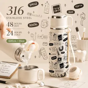 1 Pc 600ml Dentist Dental Tooth Doodle, Graffiti Insulated Mug, Double Wall Thermal Cup, Leak-Proof Design, Keeps Hot Drinks Warm For 12 Hours And Cold Drinks Cold For 24 Hours, Dentist Gift, Durable Vacuum Cup For Daily Use, Office, Gym, Travel