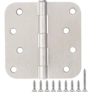 3 Pack Heavy Duty 4 Inch Satin Nickel Door Hinges with 5/8" Radius Corners for Interior and Exterior Residential Door Hardware