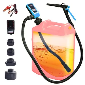Portable 12V Fuel Transfer Pump, 3.2 Gpm Flow Rate, 51 Inch Hose, 4 Adapters, for Gasoline, Diesel, Oil, Car, Boat, Lawn Mower