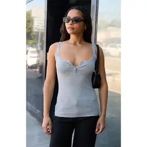 John Galt Women's Melange Amaya Ribbed Lace Tank Top