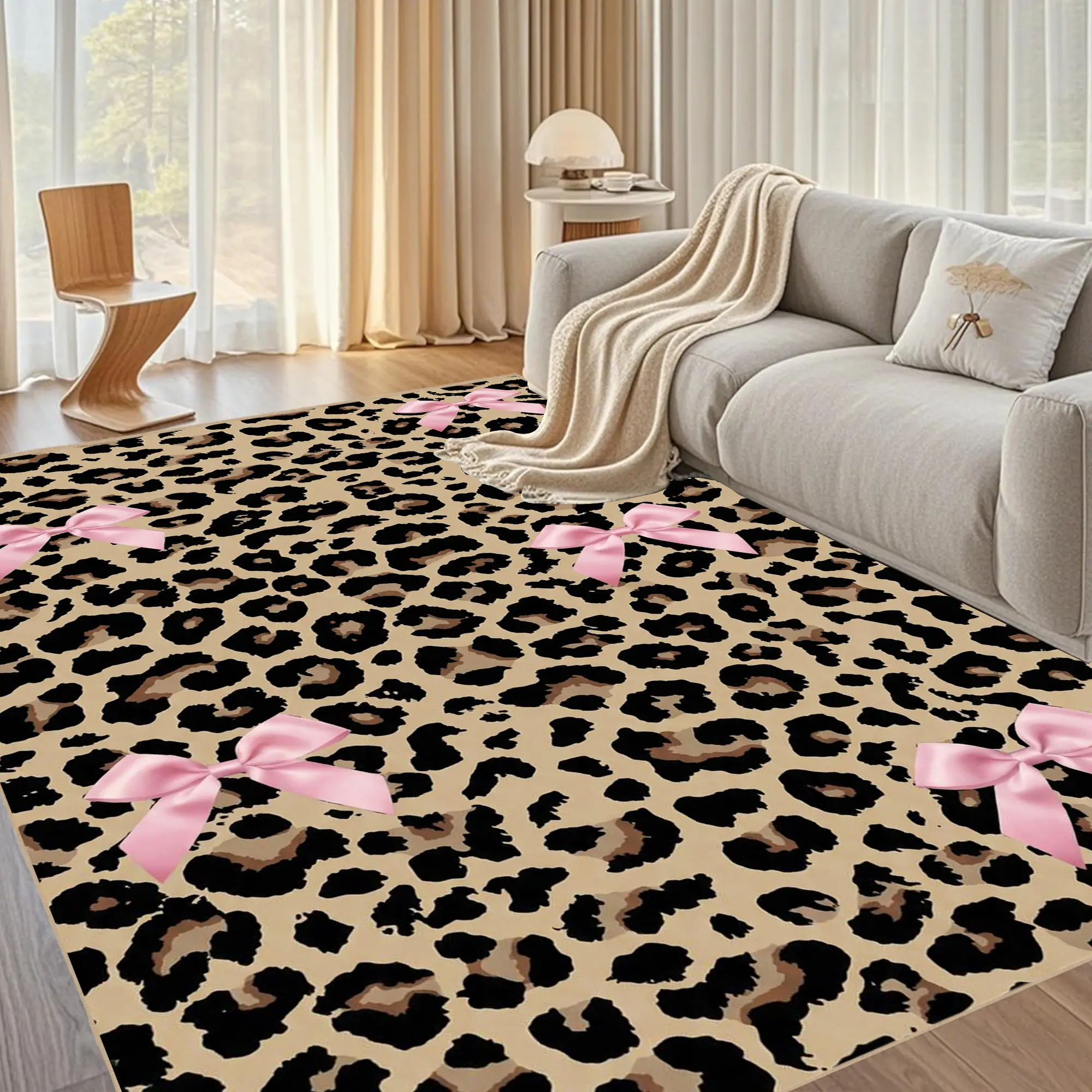 Leopard Print Flannel Area Rug - Flannel Fabric, Cozy Texture, Bold Look, Soft Decorative Floor Mat for Living Areas, Multi-Room Fit