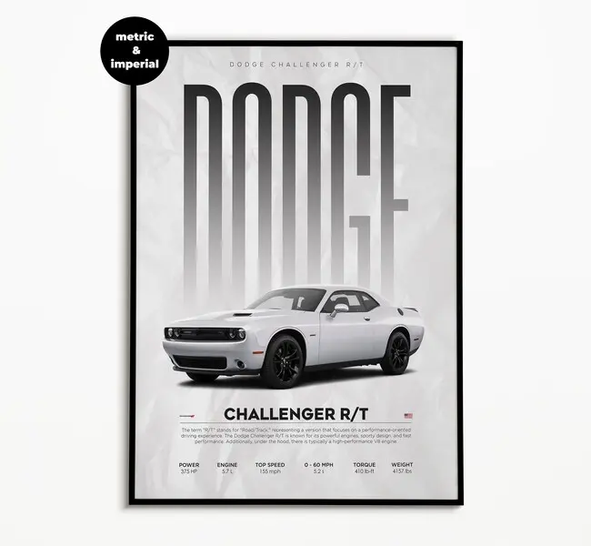 Dodge Challenger R/T Poster | Hyper Car Poster | Super Car Print | Art Print | Poster | Home Decor | Wall Decor