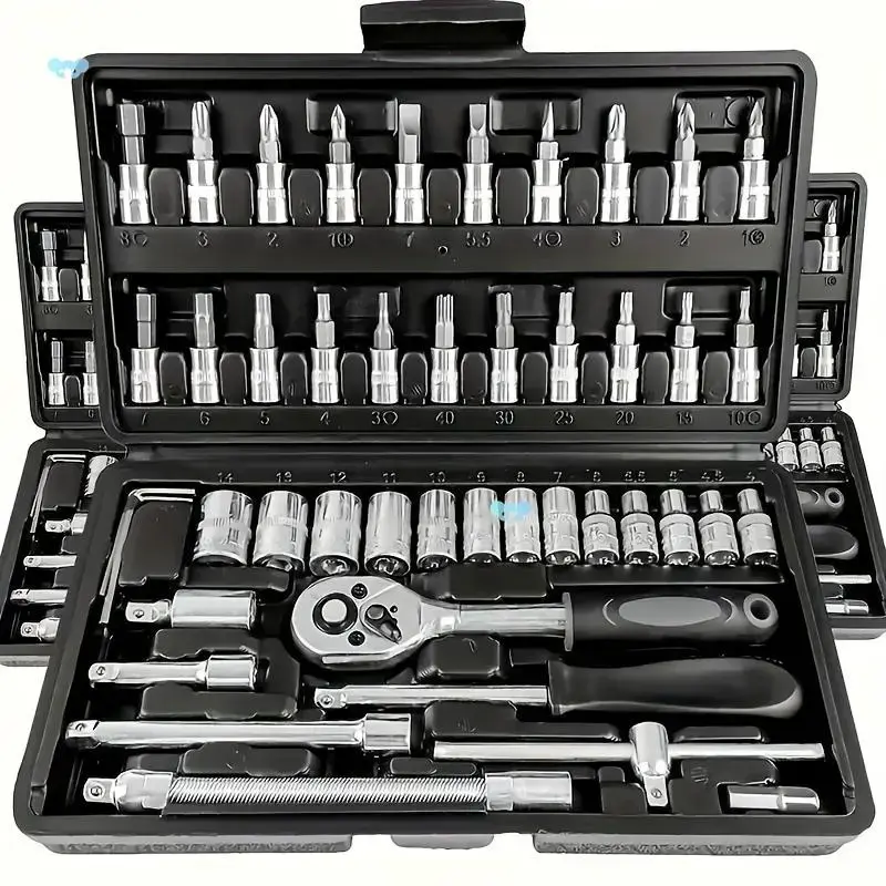46pcs Car Repair Machinery Tools Set,  car repair machinery tool，Socket Wrench Diy Repair Tool Kit, Ratchet Screwdriver Compatible with Car Repair & Bicycle Repair, Hardware Toolbox Compatible with Auto Repairing, Gifts for Husband & Men