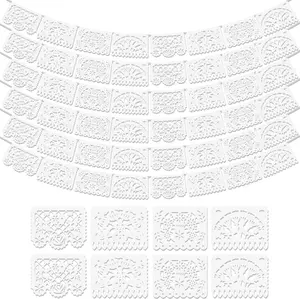 6Pack White Papel Picado Banner, Cinco De Mayo Plastic Mexican Party Banner Wedding Fiesta Party Decoration 5 De Mayo Mexican Themed Party Mexico Birthday Party Decor Supplies -4 Patterns/90Ft