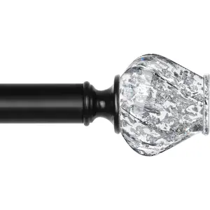 Curtain Rod Black 72 to 144 Inch,  Heavy Duty Curtain Rods for Windows, 1 Inch Decorative Single Drapery Rod with Exquisite Translucent Twisted Finials, Black