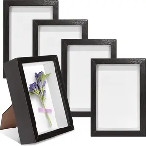 5 Pack 4" x 6" Shadow Box Frame, Small  Hollow Picture Frame with Clear  Front, 1" Deep Shadowbox Display Cases for Photos Dried  Seashell Memorabilia DIY Crafts Medals (Black)
