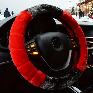 Winter Women's Warm Steering Wheel Cover, 15-inch Cute Plush Style, Fleece Lining, Protective Driving Cover for Cold Weather Breathable Anti-Slip Leather Steering Wheel Cover