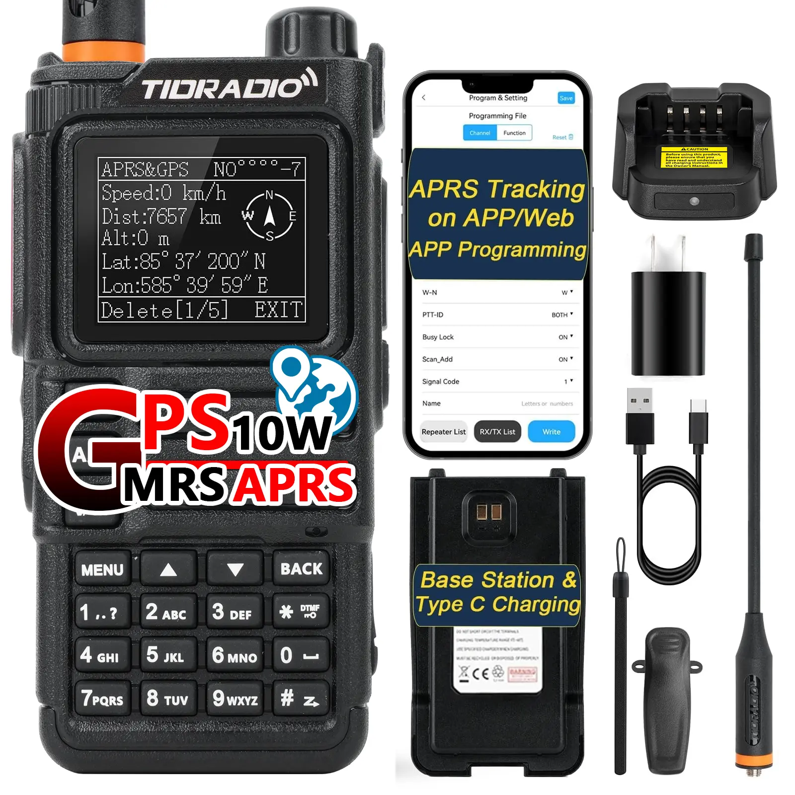 TIDRADIO TD-H9 10Watt GPS/APRS GMRS&HAM Radio Handheld,Spectrum Analysis,SMS Message Text,Bluetooth Programming,Web Upgrade,Compass,Multi-Band Long Range Two Way Walkie Talkies,NOAA,AM,FM,USB-C Battery