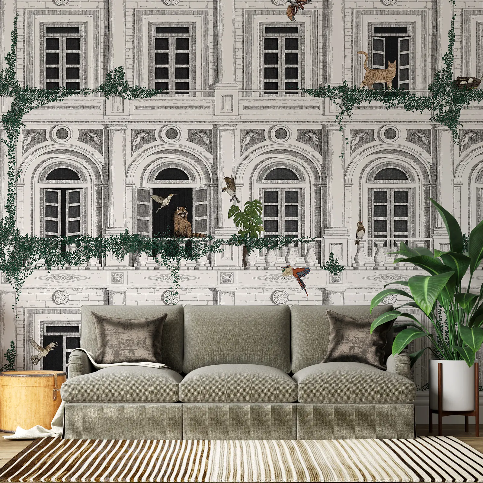 European Building Wall Mural Peel and Stick Wallpaper, 148" x 98" Large Vintage Architecture Wall Mural, Self Adhesive Canvas Wallpaper for Bedroom, Living Room, Office, Dining Room and Accent Wall Decor