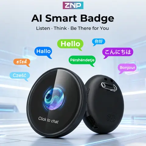 ZNP AI Smart Badge Audio Speaker - AI Dialogue Robot with Customizable Character, Emotional Companionship, Easy Operation, Ideal for Gaming & Learning, Gift for Gaming Consoles