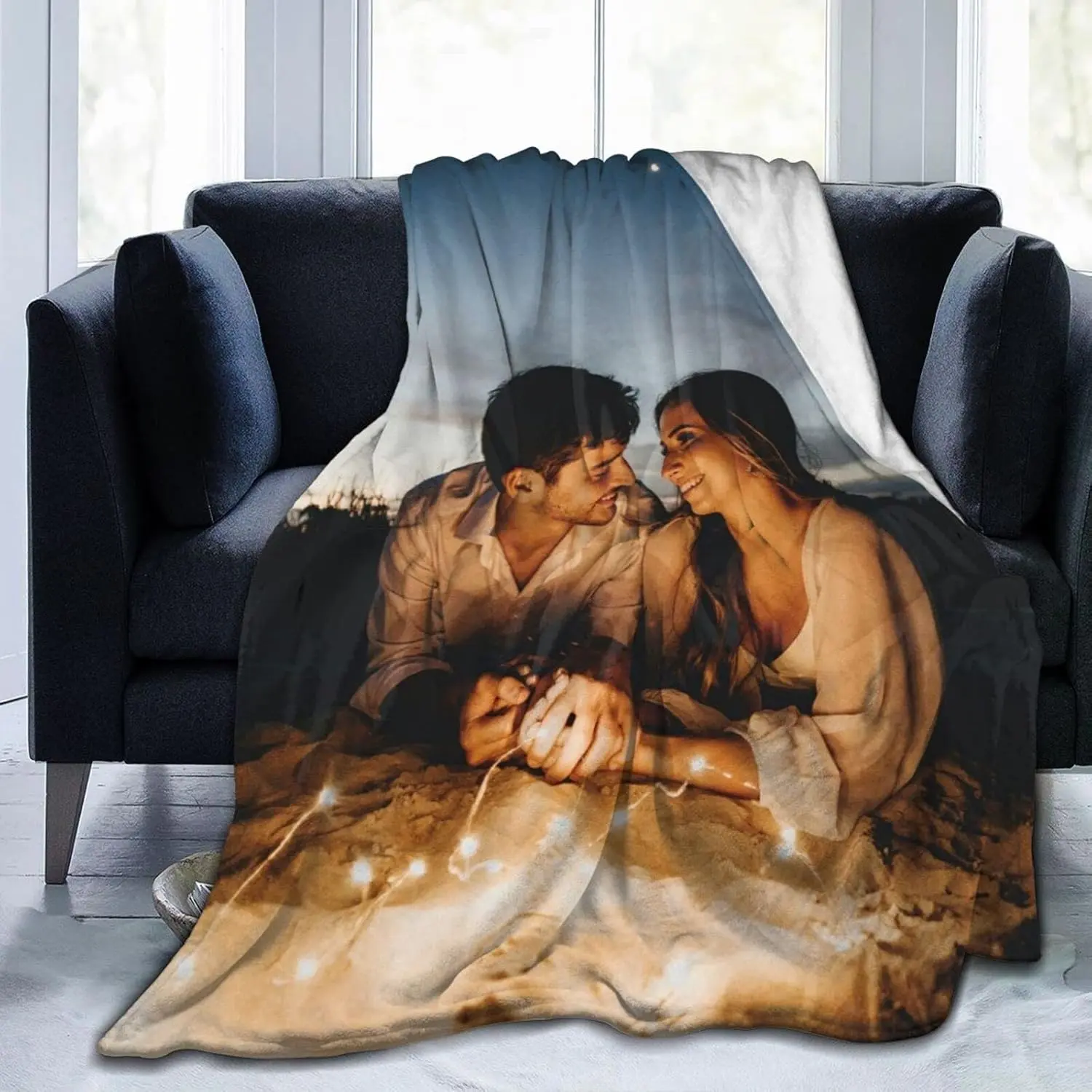 Custom Blanket with Photos Text, Personalized Blanket Customized Throw Blankets for Family Friend Father Mother Christmas Halloween Birthday Wedding Customized Gifts for Women Men 50"x40"