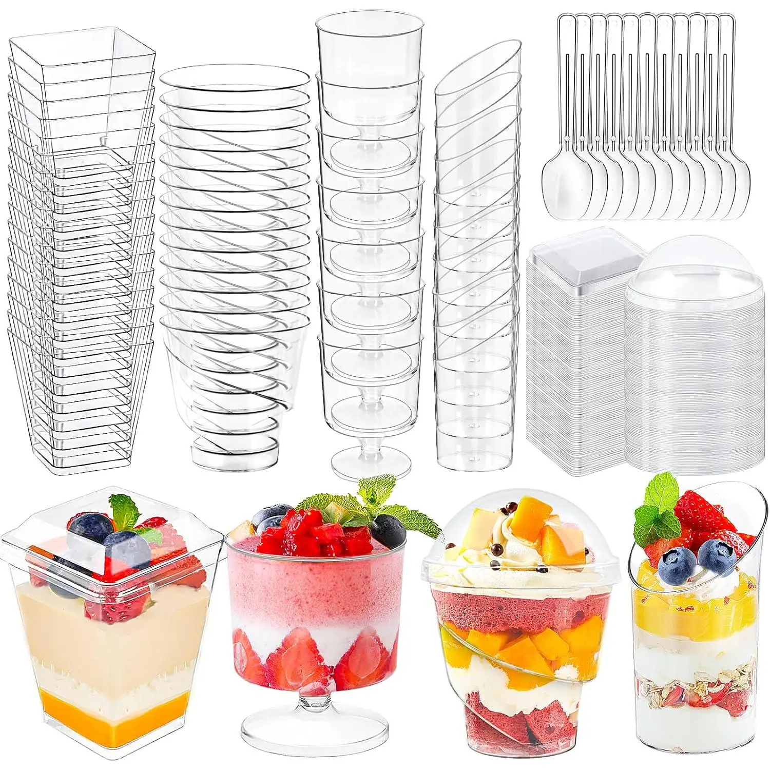 SUNDAY MIRTH Disposable Plastic Cups, 380-Pack Multi-Size Mini Dessert Cups  with Hand Spoons & Lids, 3 oz & 5 oz Round Parfait Shooters for Yogurt,  Fruit Ice Cream, Plastic Cup - TikTok Shop