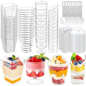 380 Pack Mini Dessert Cups with Spoons and lids, 3 and 5 oz Mini Clear Parfait Cups, Shooters Cups for Party, Round Yogurt Cups,  Fruit Ice Cream Cake Pudding Cups