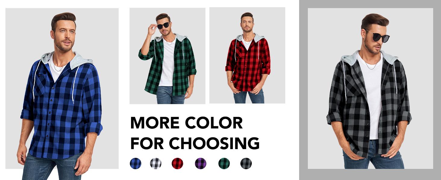 ZITY 3-Pack Men's Flannel Hoodie Shirts - Wetsuit-Soft Fabric Lightweight - California Style Casual Streetwear Tops - Multi-Color Value Set