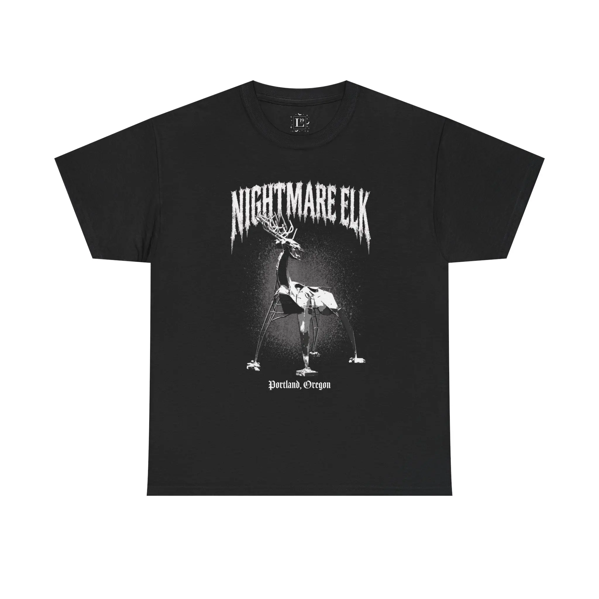 Nightmare Elk Portland, Oregon Black Graphic T-Shirt, Unisex Cotton Tee