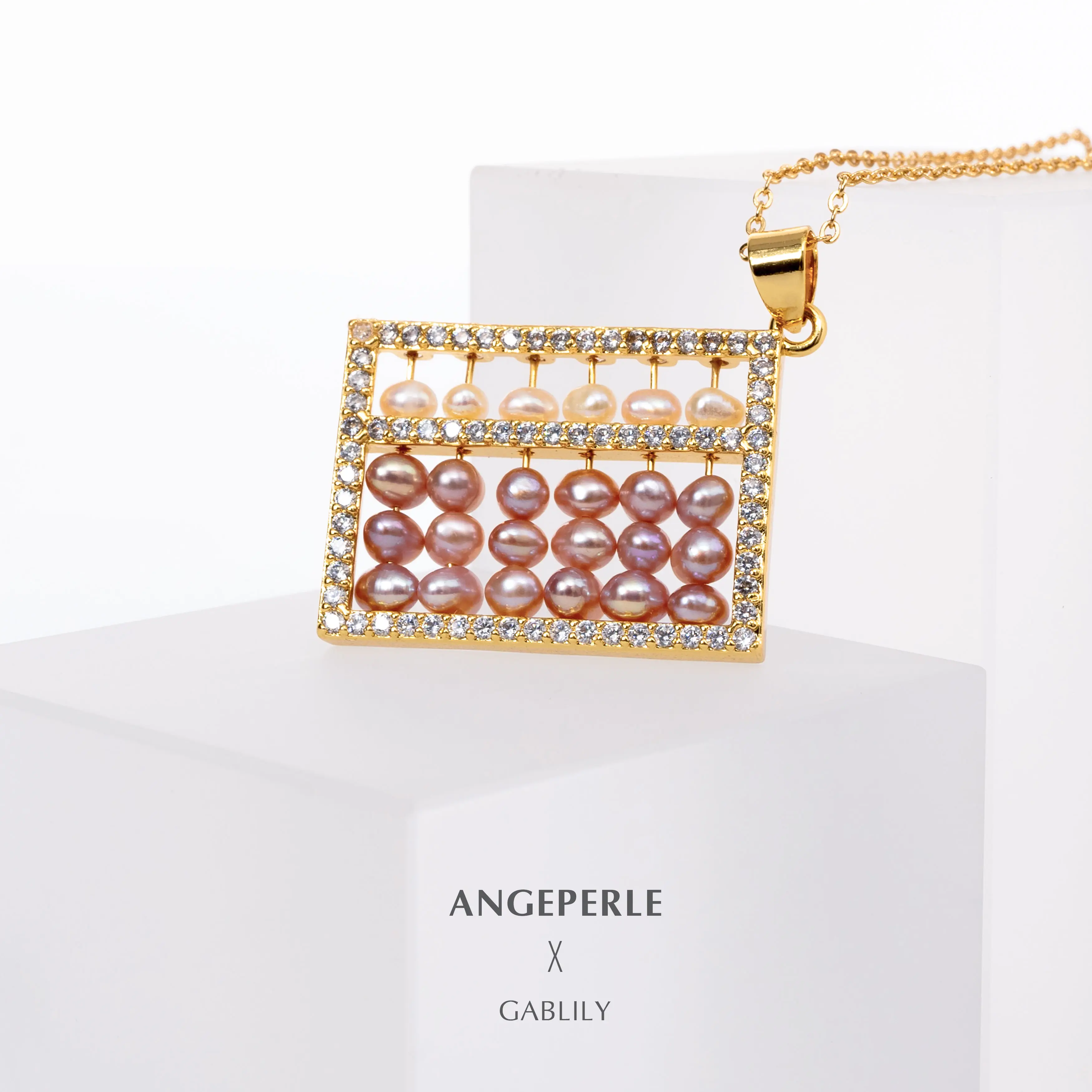 ANGEPERLE Alloy and Freshwater Pearl Ruyi Abacus Pendant 4-5mm TSSL065