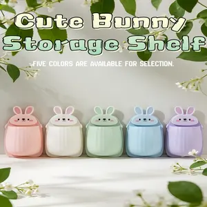 2pcs Cute Bunny Storage Rack, No-Drill Wall-Mounted Toothbrush Holder, Multi-Functional Plastic Cosmetic Organizer for Bathroom Accessories