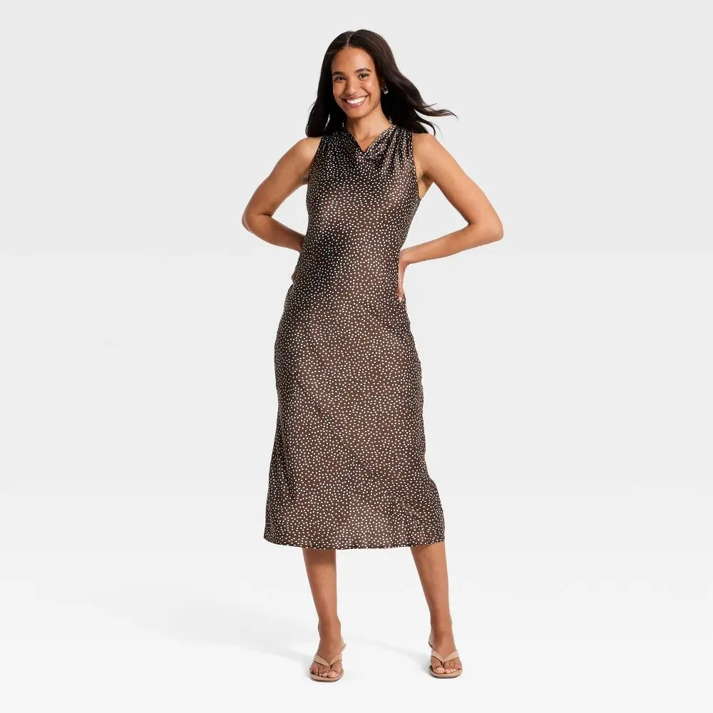 Women's Cowl Neck Slip Midi Dress - A