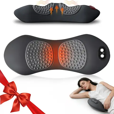3-Function Battery-Powered Rechargeable Electric Lumbar Support Pillow - Thermal Warm Therapy, Massage, Plug-In Memory Foam Bolster, Adjustable Height, 135° Curved Fit, Automatic Mode, Airbag Inflation, Deep Tissue Pain Relief (Black)