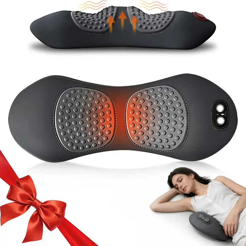 3-Function Battery-Powered Rechargeable Electric Lumbar Support Pillow - Thermal Warm Therapy, Massage, Plug-In Memory Foam Bolster, Adjustable Height, 135° Curved Fit, Automatic Mode, Airbag Inflation, Deep Tissue Pain Relief (Black)