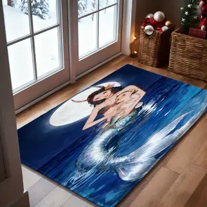 Mermaid and baby in the sea under the moon 1-Piece Bathroom Mat, Soft Bath Mat, Absorbent High-Quality Bathroom Carpet, Non-Slip and Comfortable Bathroom Mat, Suitable for Bathroom Floors, Sinks