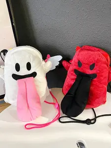 Plush Fabric Zipper Closure Cute Angel & Devil Hobo Bag, Perfect for Halloween Gothic Fashion, Unique Handbag Design for Daily Use