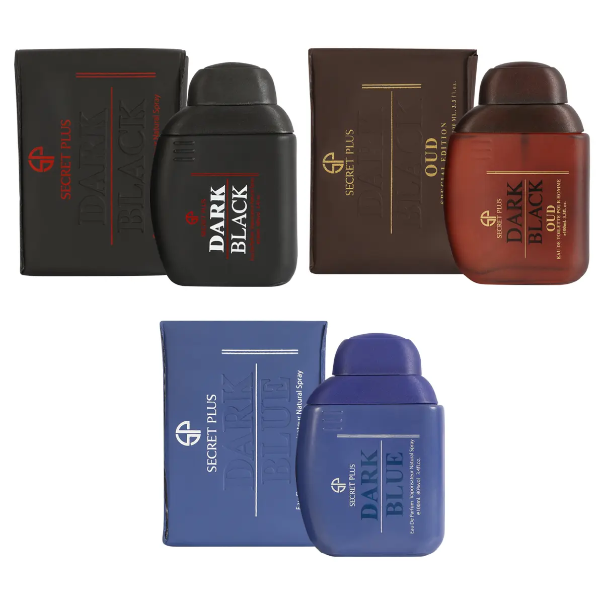 Men's Premium Secret Plus Fragrance Set - Black Oud, Rich Brown, Deep Blue Scented Colognes