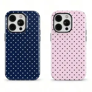 Navy Blue Polka Dot Durable Cellphone Case - Shockproof Polycarbonate Shell Casing with Camera Protection, Unisex Phone Accessory Compatible with iPhone 11-17 Pro Max, Ideal Gift