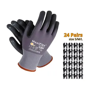 12/24 Pairs Maxi Flex Gloves | Guantes de trabajo MaxiFlex Ultimate - Safety Work Gloves, Construction Industry,  Foam Nitrile Palm Coated Gloves